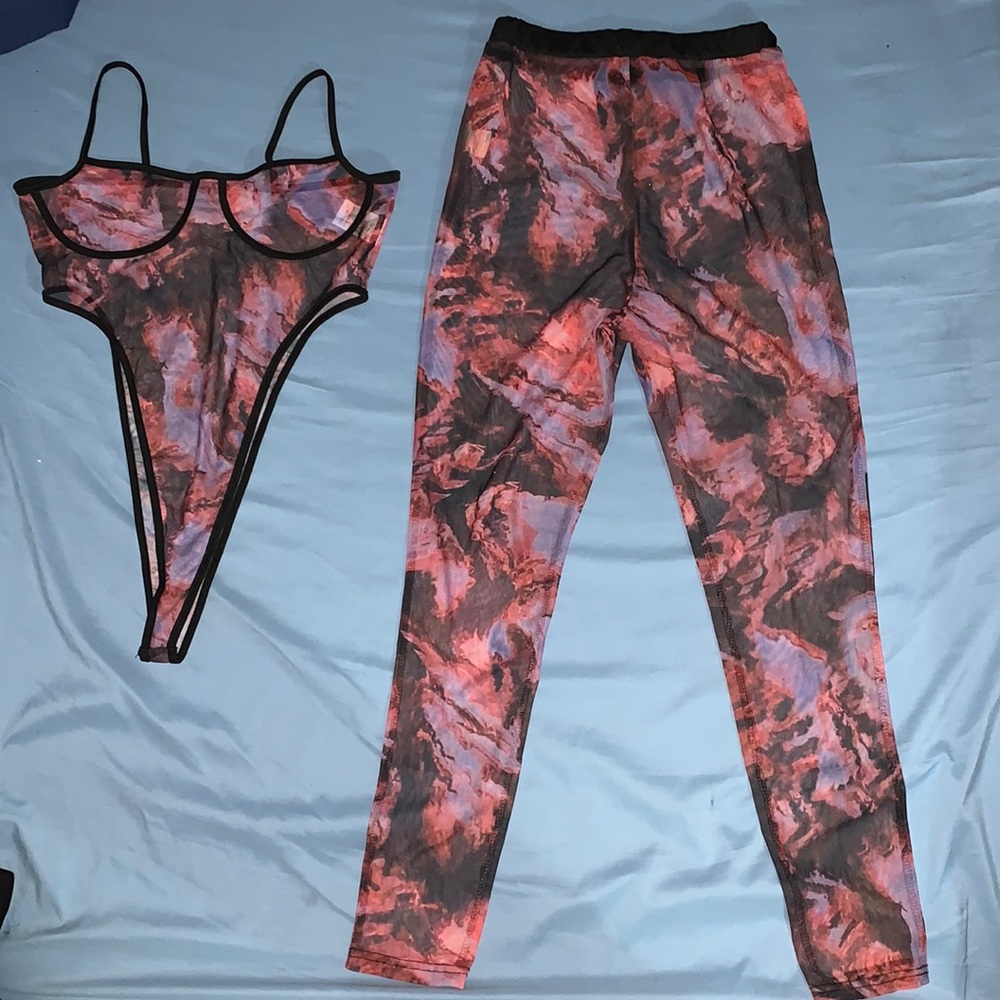 Multicolored Red/Blue Mesh Legging Set